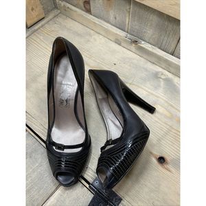 Salvatore Ferragamo Women shoes US 7M Open Toe High Party Heels Black Leather